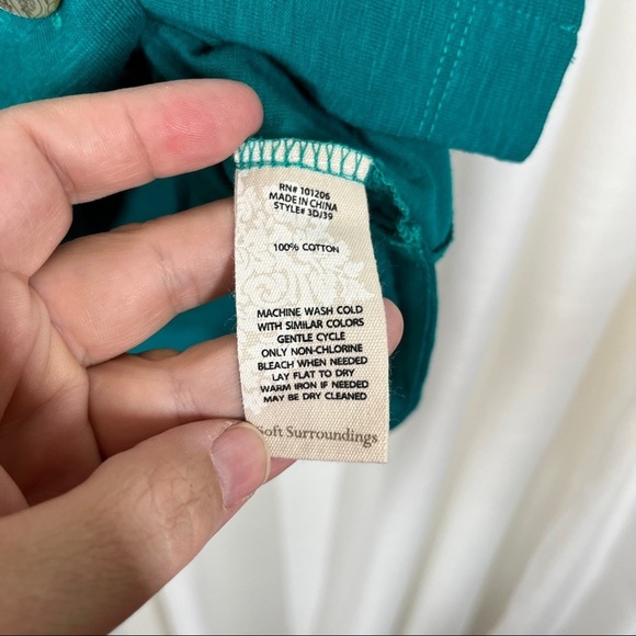 Soft surroundings teal sleeveless button down blouse in petite - Picture 6 of 7